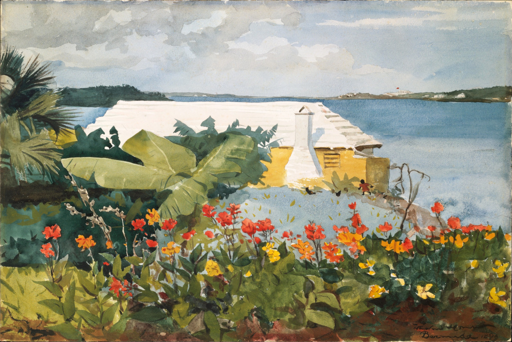 Flower Garden and Bungalow, Bermuda in Detail Winslow Homer
